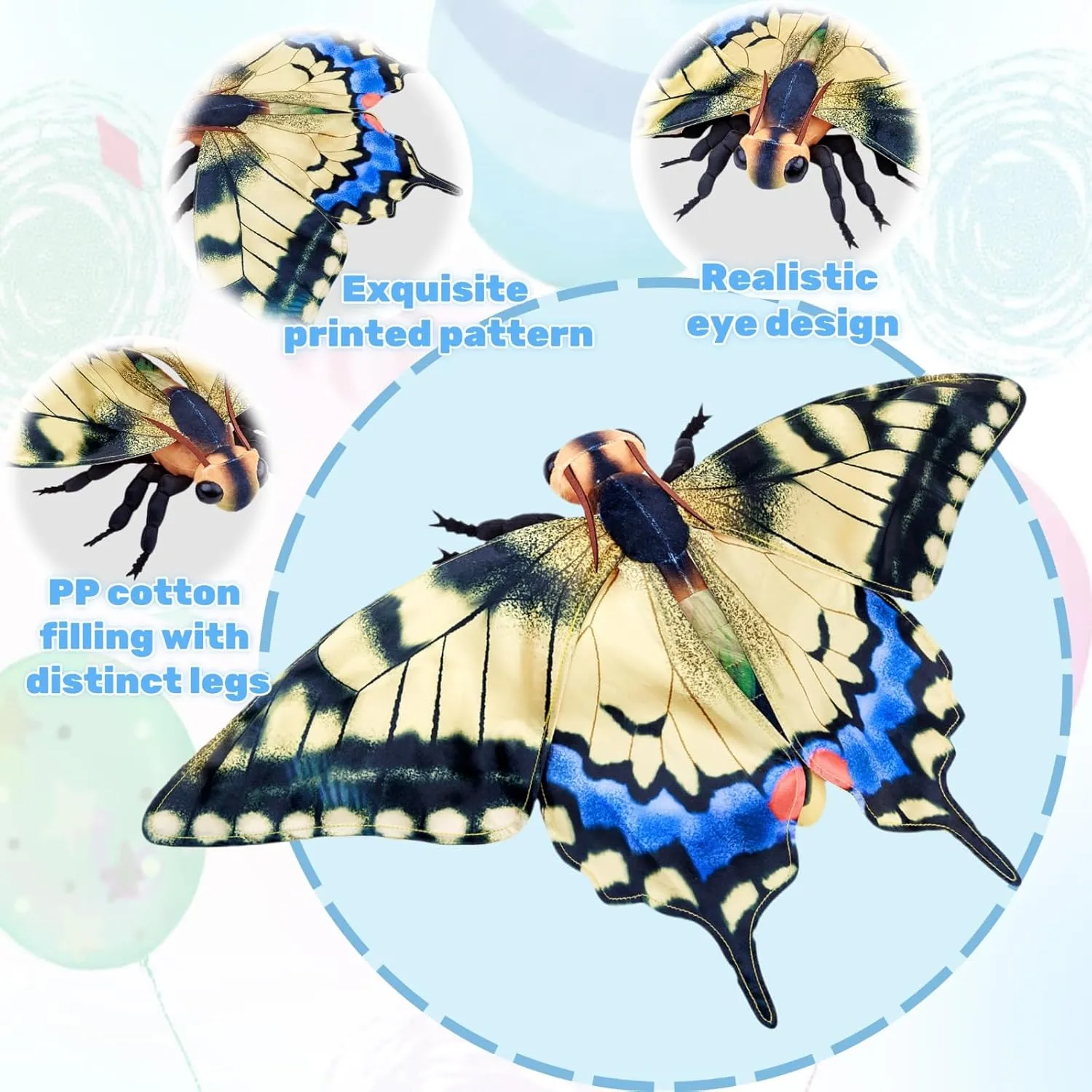 FRANKIEZHOU Realistic Swallowtail Butterfly Stuffed Animal-Yellow 25 Inch,Beautiful Moth Plush Toy