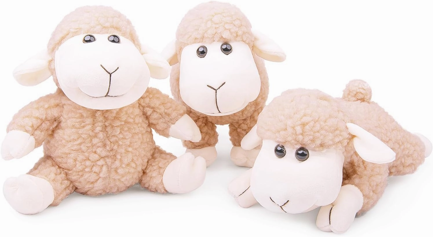 FRANKIEZHOU Sheep Stuffed Animal Lamb Plush Decorations 3Pcs (Sitting, Standing, Kneeling) Beige Sheep Toys Gift for Kids Little Girl/Boy Halloween Decor