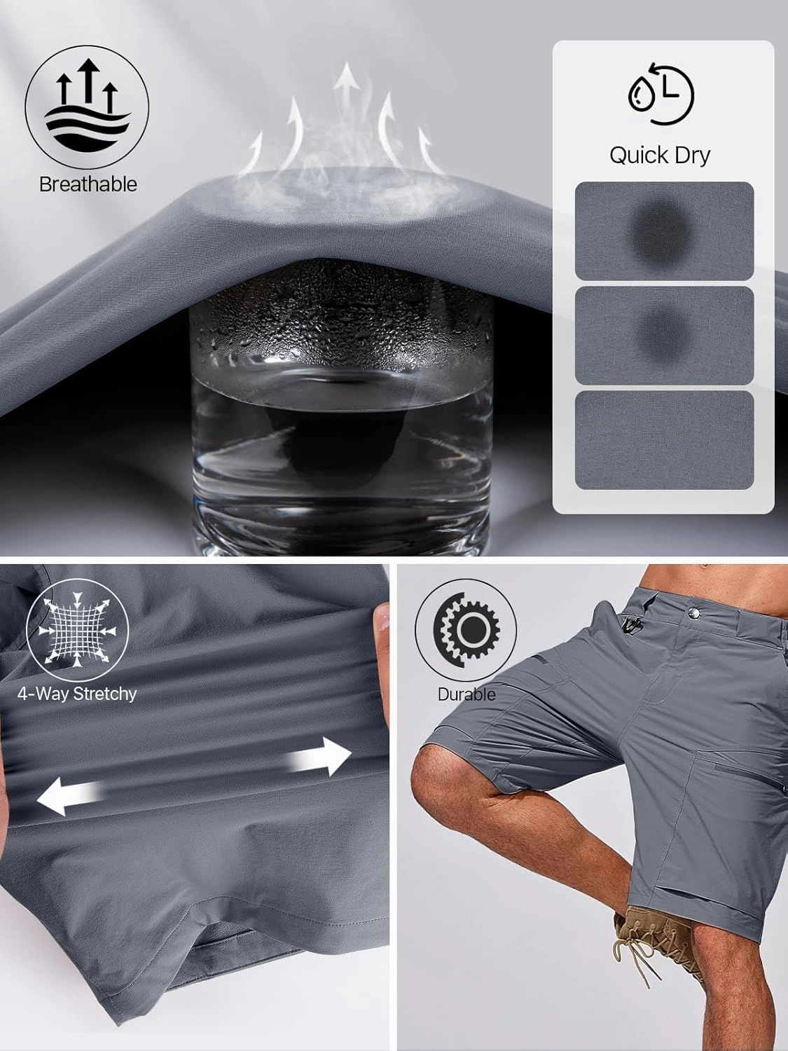 FREE SOLDIER Men's Cargo Hiking Shorts with Belt Lightweight Quick Dry Tactical Shorts with Pockets for Casual Work Golf