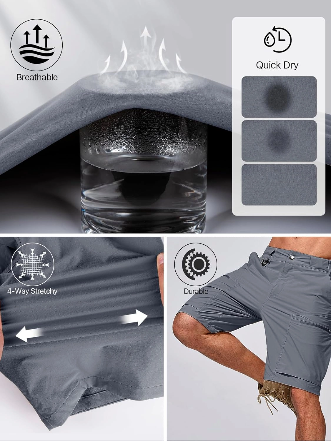 FREE SOLDIER Men's Cargo Hiking Shorts with Belt Lightweight Quick Dry Tactical Shorts with Pockets for Casual Work Golf