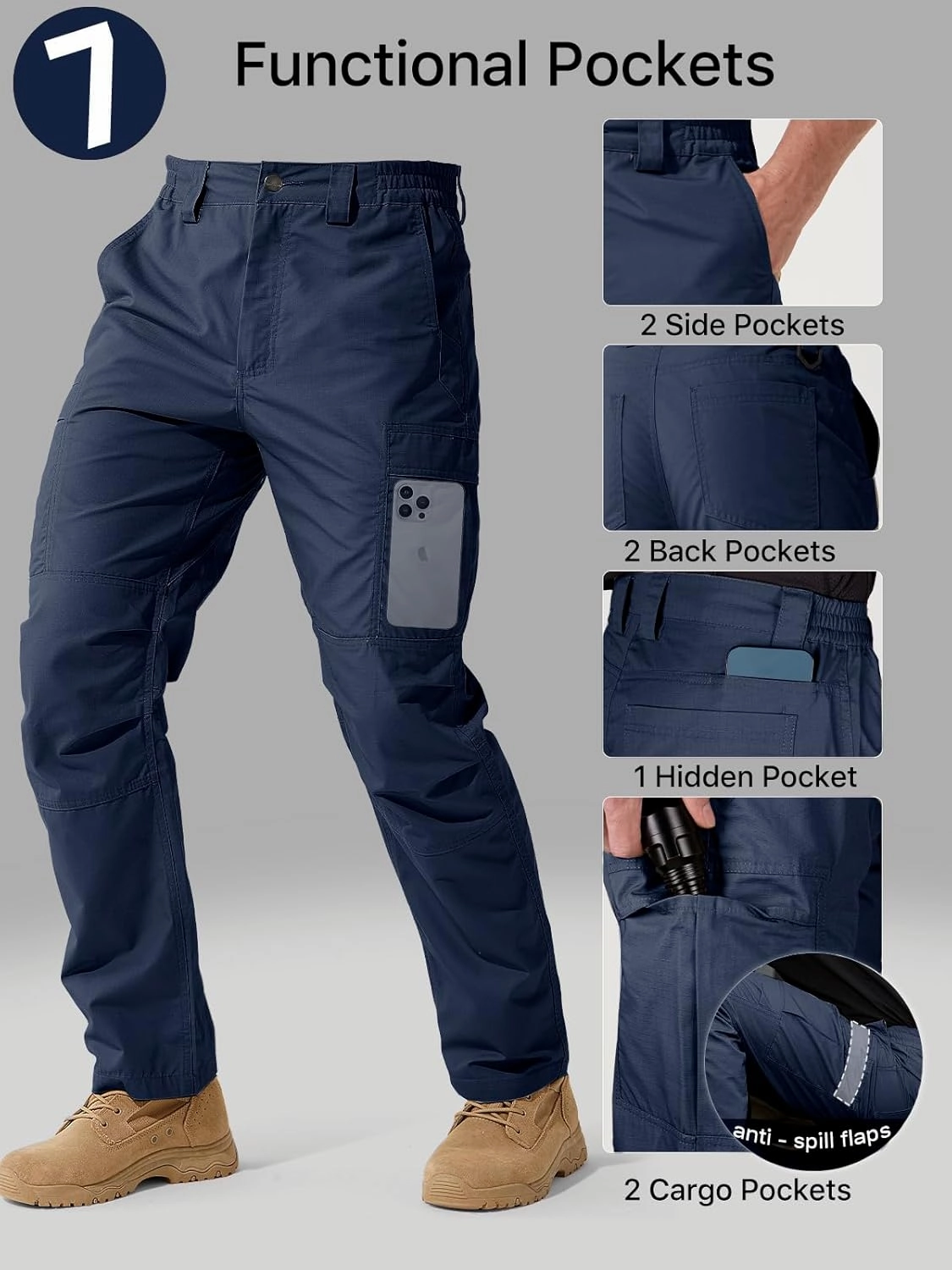 FREE SOLDIER Men's Cargo Pants Water Resistant Ripstop Tactical Pants for Men Work Pants Lightweight Outdoor Hiking Pants Men