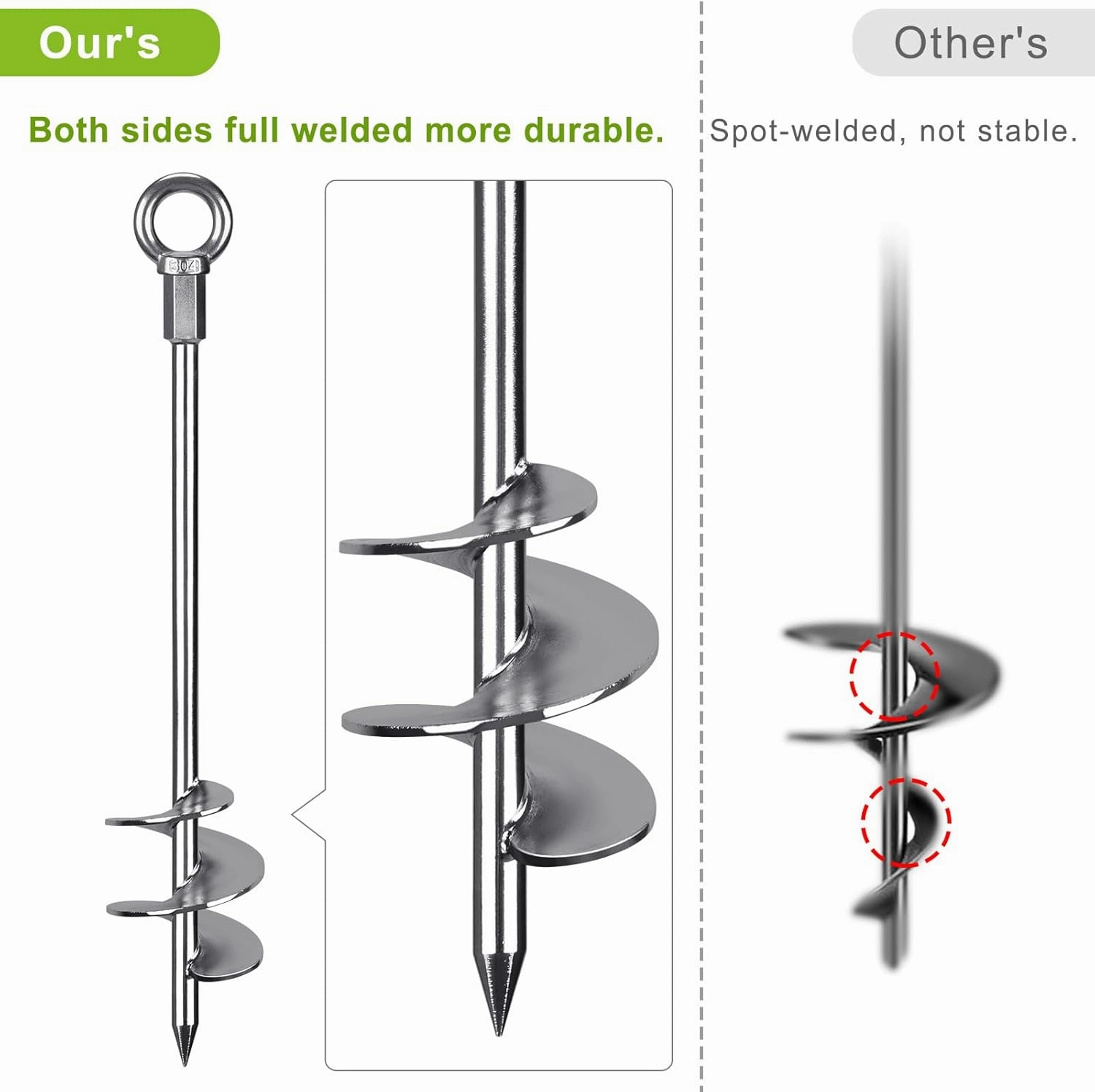 Fully Welded Ground Trampoline Anchors, 30'' Spiral Mobile Home Anchors, 2pcs Earth Anchor Heavy Duty Shed Anchor Kit with Straps for Securing Swing Sets, Animals, Trees, Tents, Shed, Carport