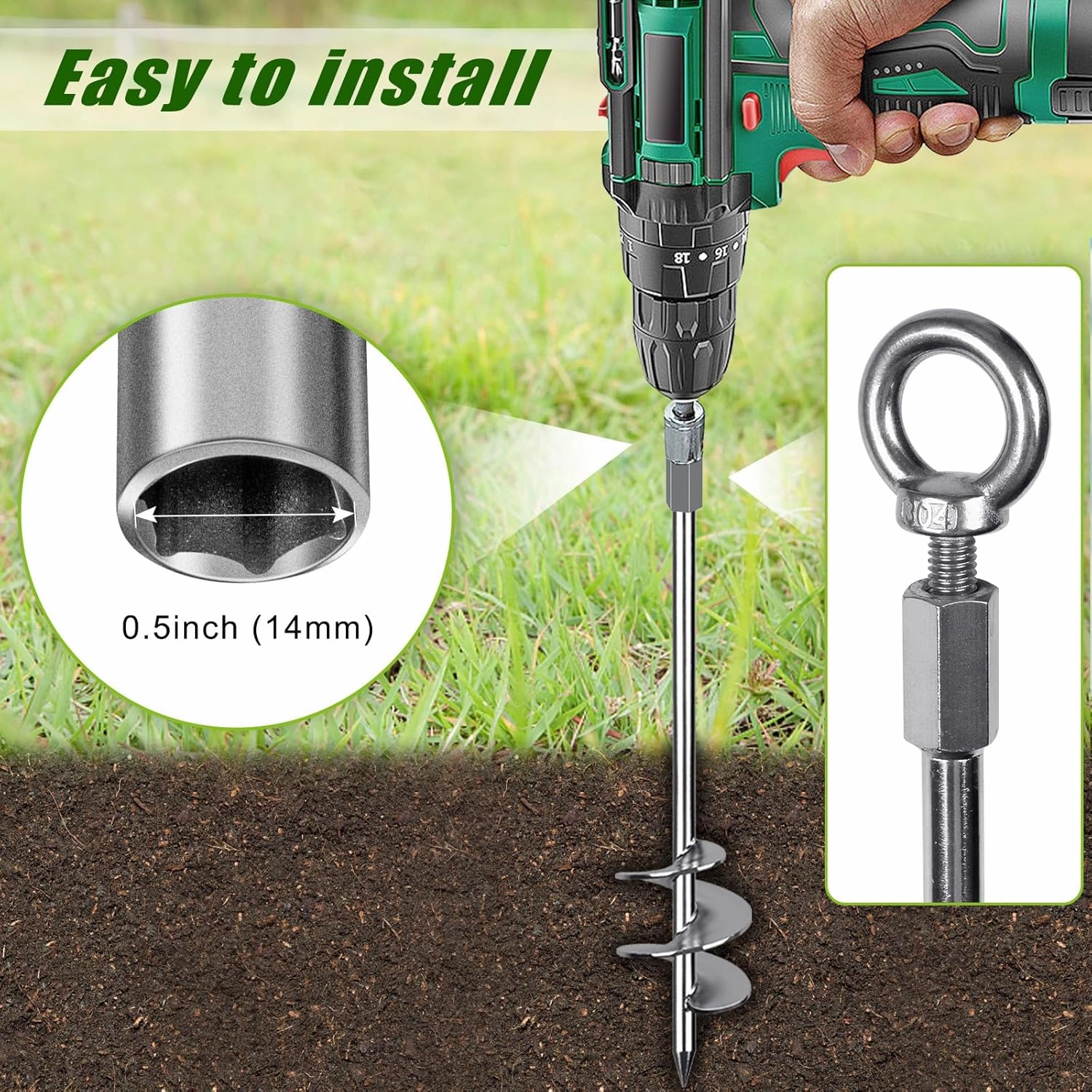 Fully Welded Ground Trampoline Anchors, 30'' Spiral Mobile Home Anchors, 2pcs Earth Anchor Heavy Duty Shed Anchor Kit with Straps for Securing Swing Sets, Animals, Trees, Tents, Shed, Carport