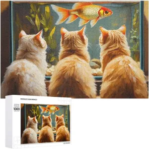 Funny Cat and Fish Impossible Hard Difficult Puzzle 1000 Piece Challenging Puzzles Simple Fashion Jigsaw Puzzles for Adults Kids for Game Home Decor