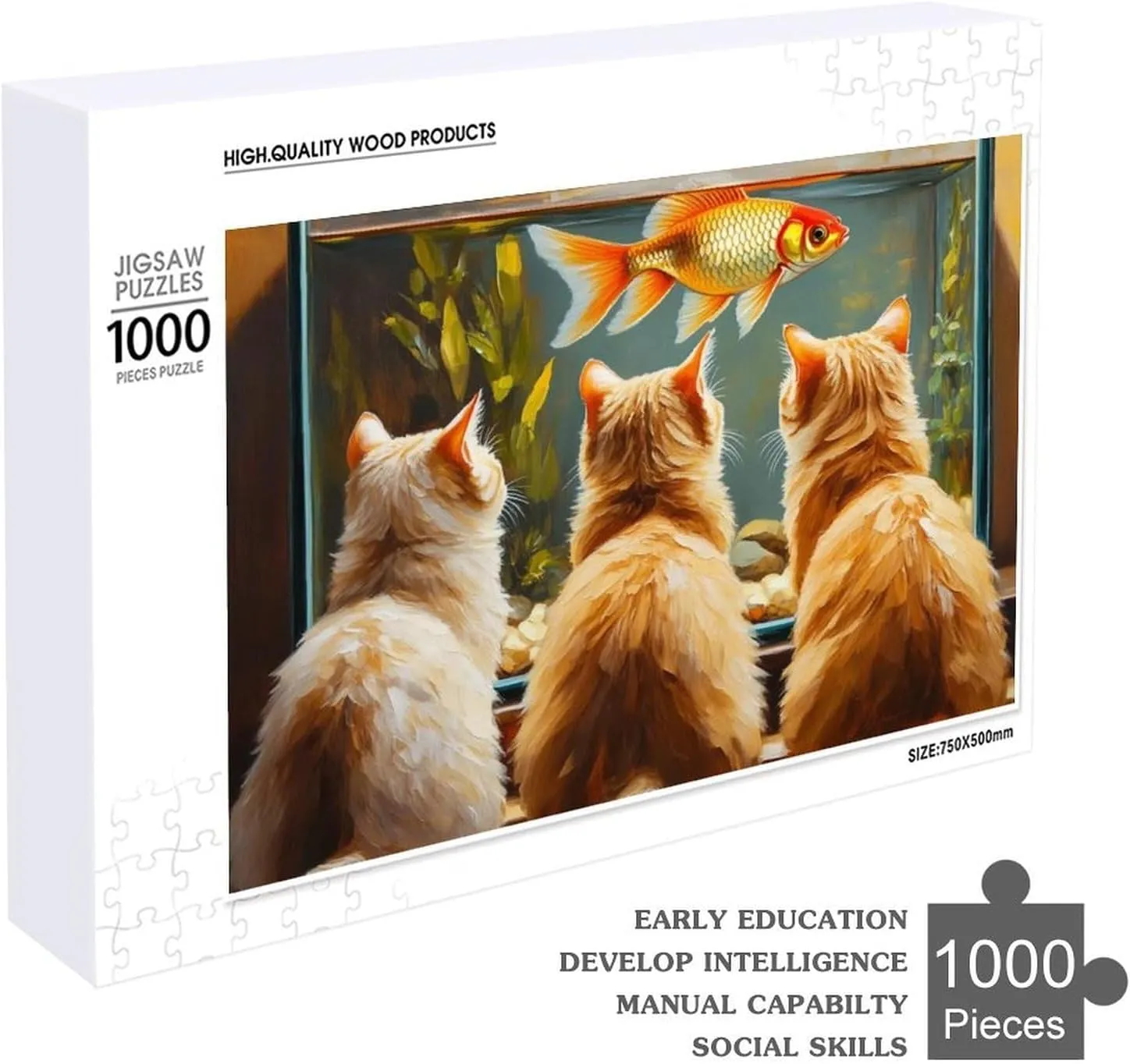 Funny Cat and Fish Impossible Hard Difficult Puzzle 1000 Piece Challenging Puzzles Simple Fashion Jigsaw Puzzles for Adults Kids for Game Home Decor