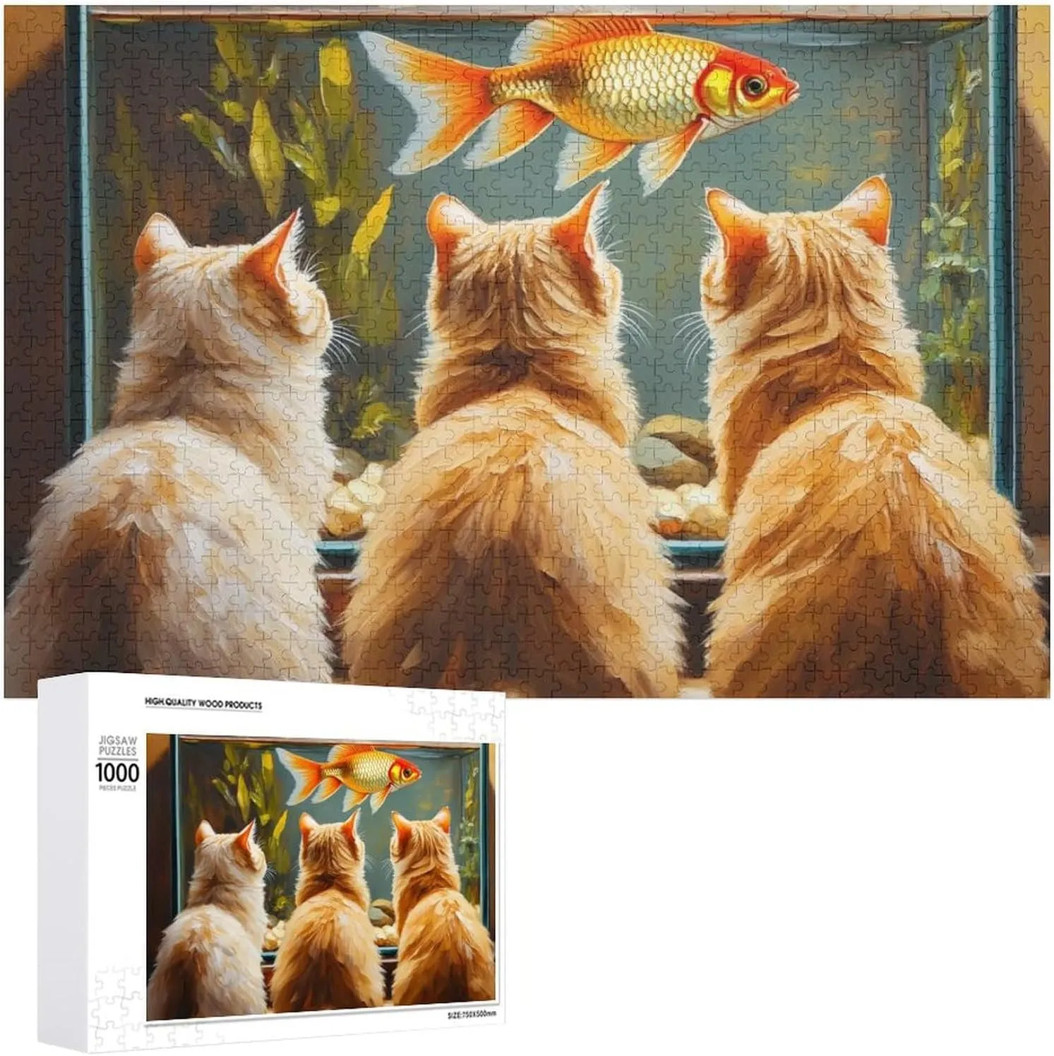 Funny Cat and Fish Impossible Hard Difficult Puzzle 1000 Piece Challenging Puzzles Simple Fashion Jigsaw Puzzles for Adults Kids for Game Home Decor