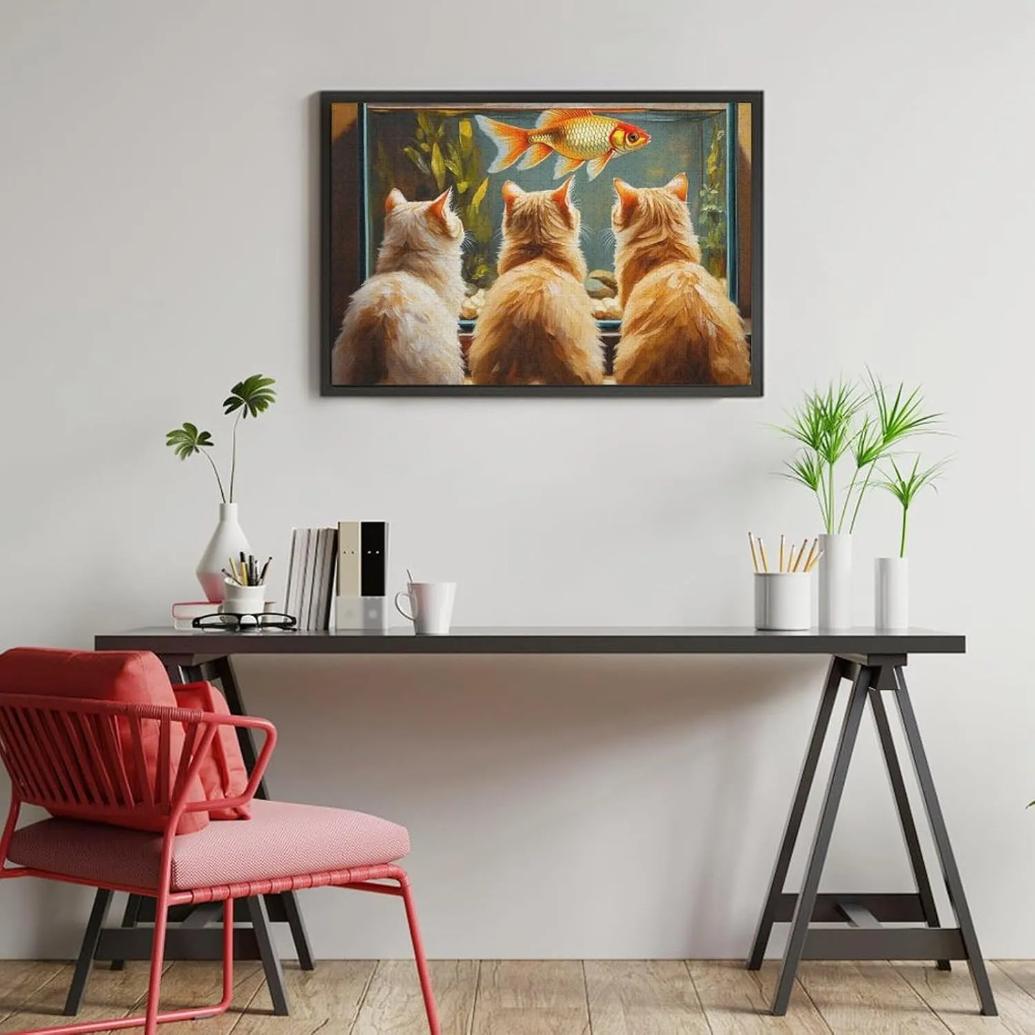 Funny Cat and Fish Impossible Hard Difficult Puzzle 1000 Piece Challenging Puzzles Simple Fashion Jigsaw Puzzles for Adults Kids for Game Home Decor
