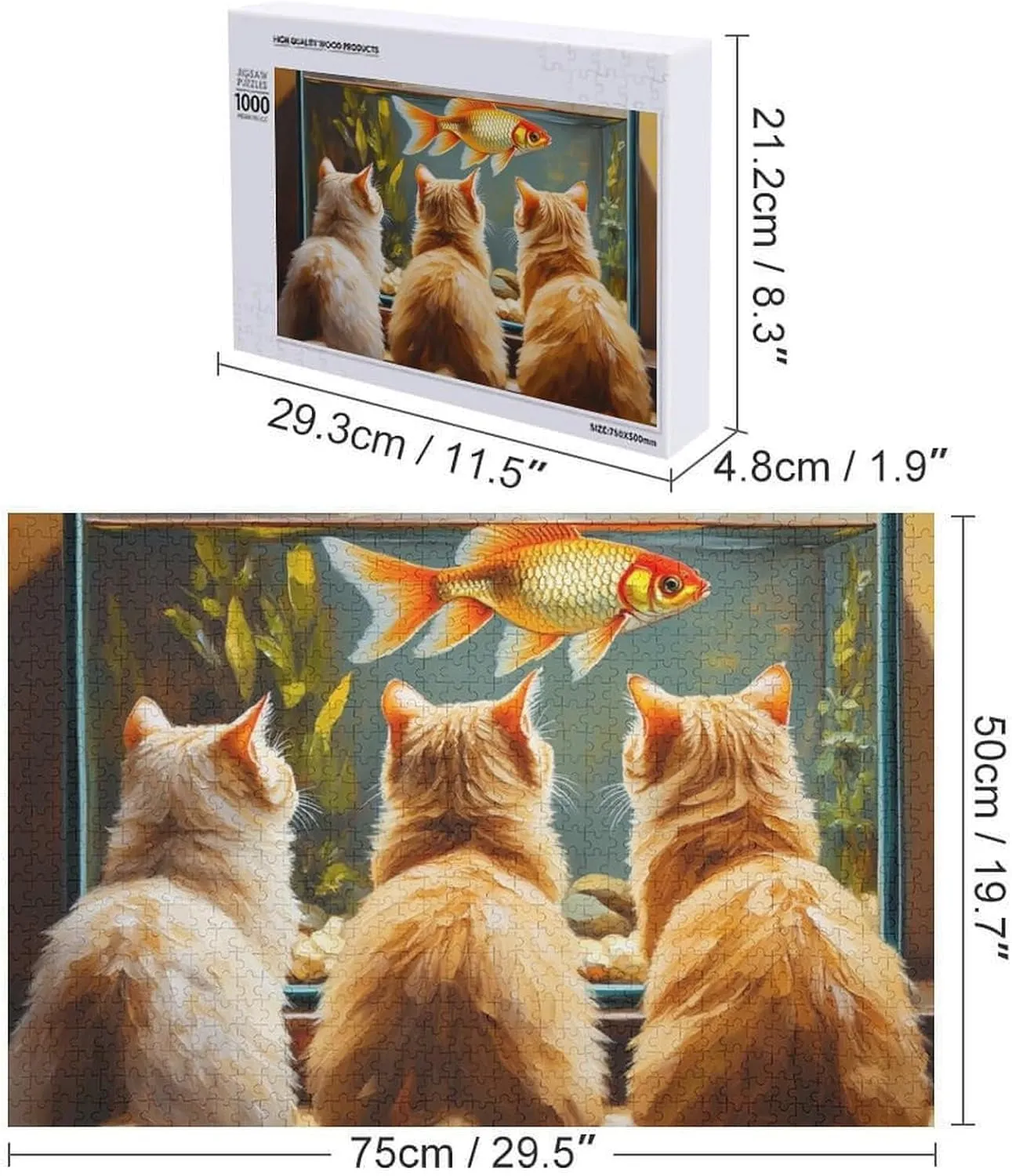 Funny Cat and Fish Impossible Hard Difficult Puzzle 1000 Piece Challenging Puzzles Simple Fashion Jigsaw Puzzles for Adults Kids for Game Home Decor
