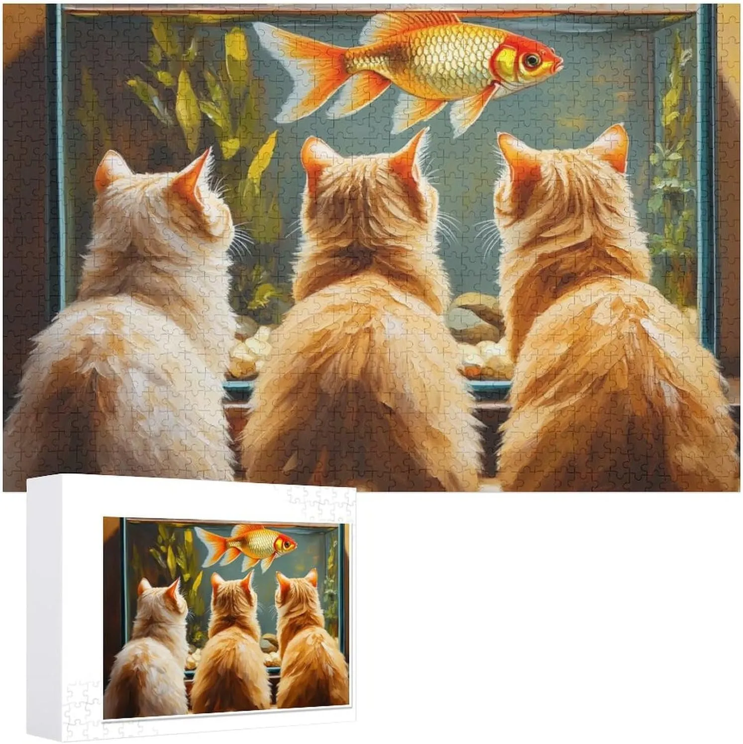 Funny Cat and Fish Impossible Hard Difficult Puzzle 1000 Piece Challenging Puzzles Simple Fashion Jigsaw Puzzles for Adults Kids for Game Home Decor