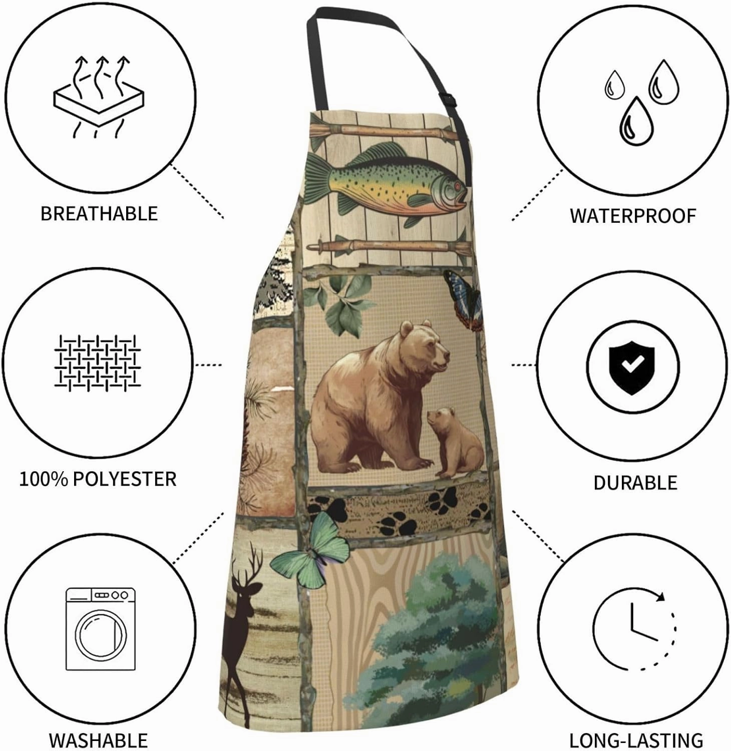 Funny Animal Apron with 2 Pockets Waterproof for Men Women Kitchen Garden Decor