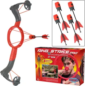 Funwares Patented Ring Strike Compound Bow and Arrow Launches Arrows Over 200 Feet, Includes 4 Whistling Foam-Tipped Arrows, Amazing Outdoor Toy