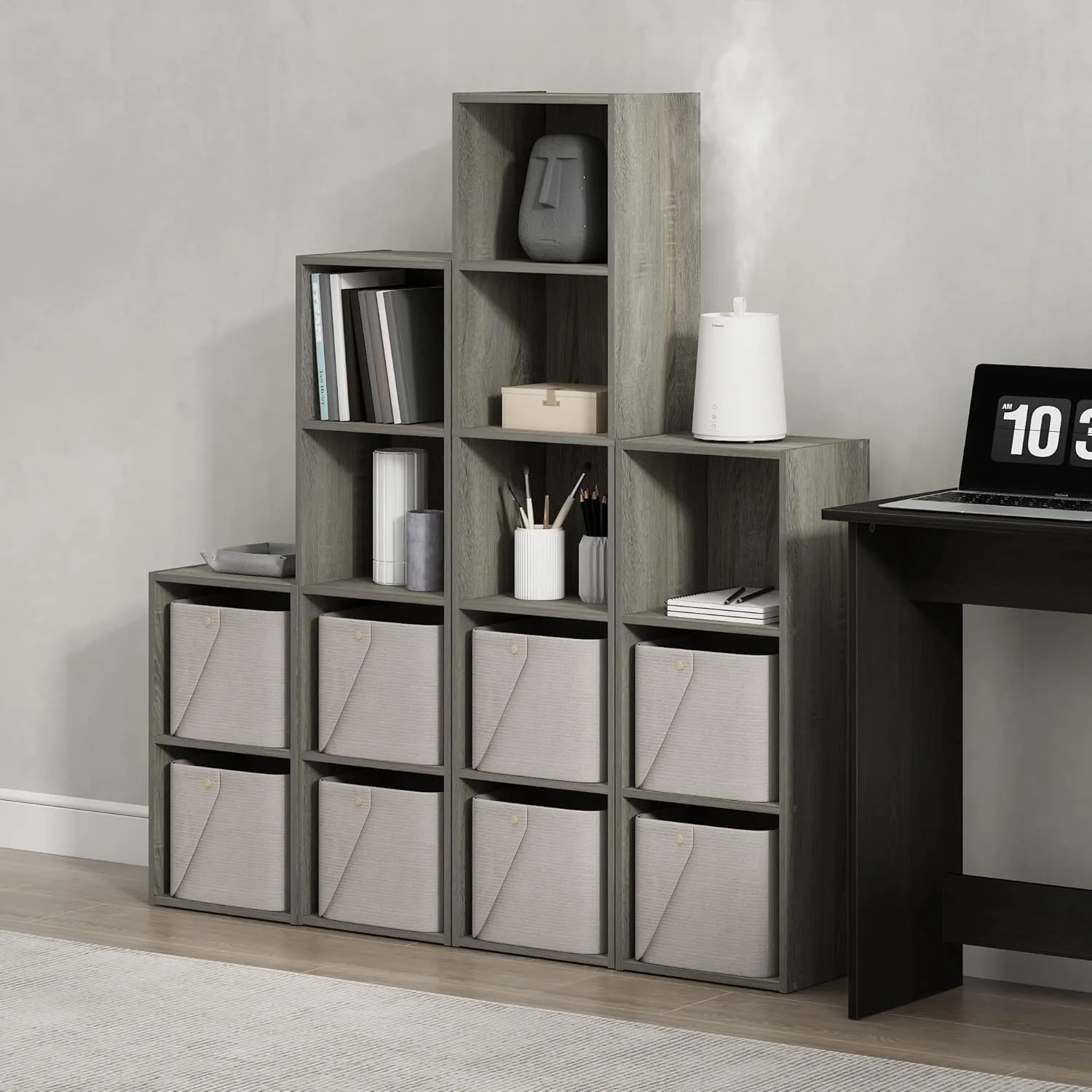 Furinno Luder Bookcase / Book / Storage, 4-Tier Cube, French Oak