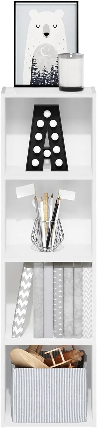 Furinno Luder Bookcase / Book / Storage, 4-Tier Cube,White