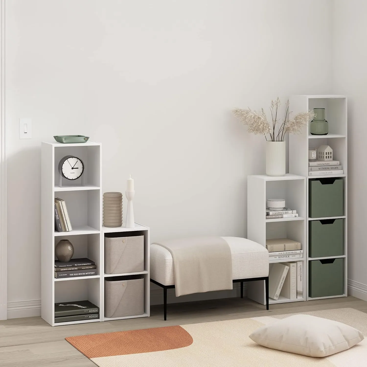 Furinno Luder Bookcase / Book / Storage, 4-Tier Cube,White
