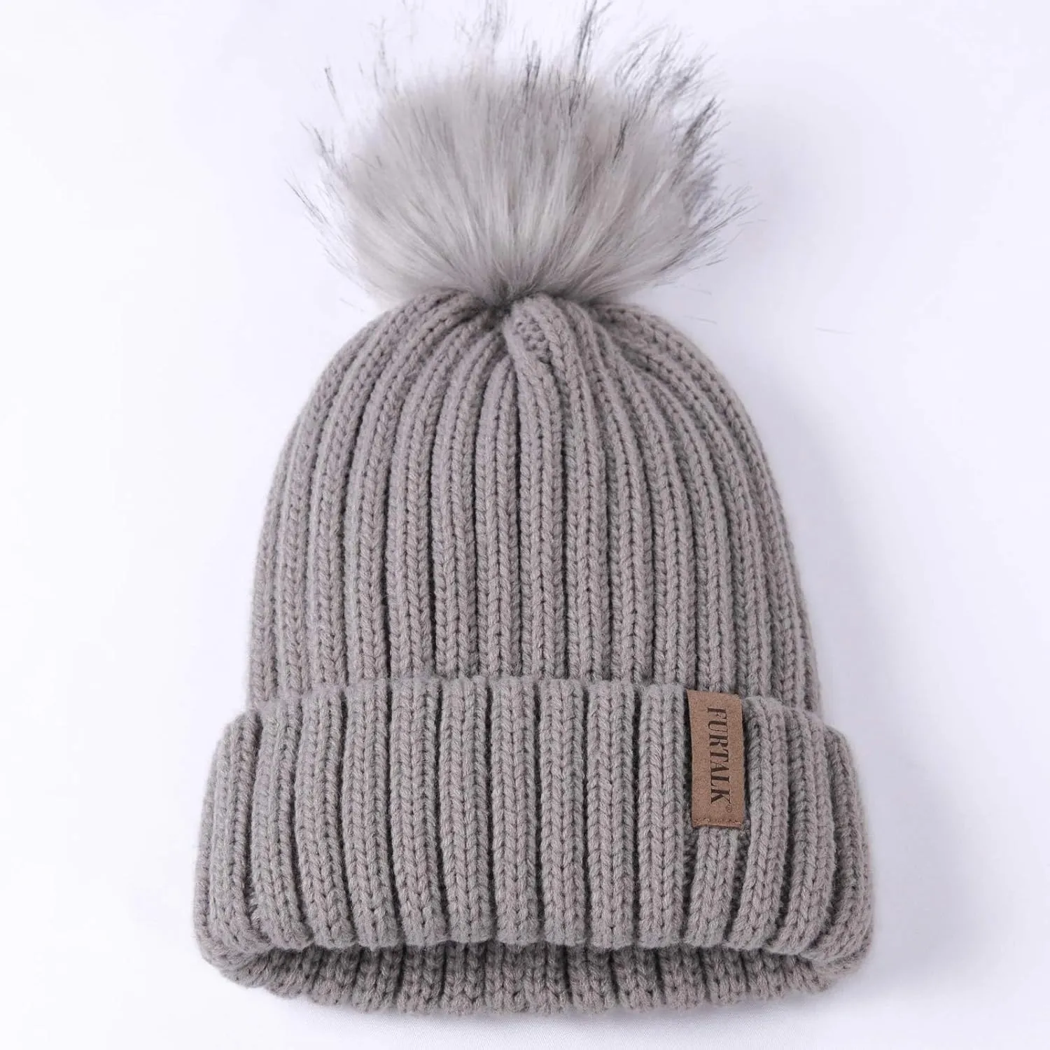 FURTALK Womens Winter Knitted Beanie Hat with Faux Fur Pom Warm Knit Skull Cap Beanie for Women