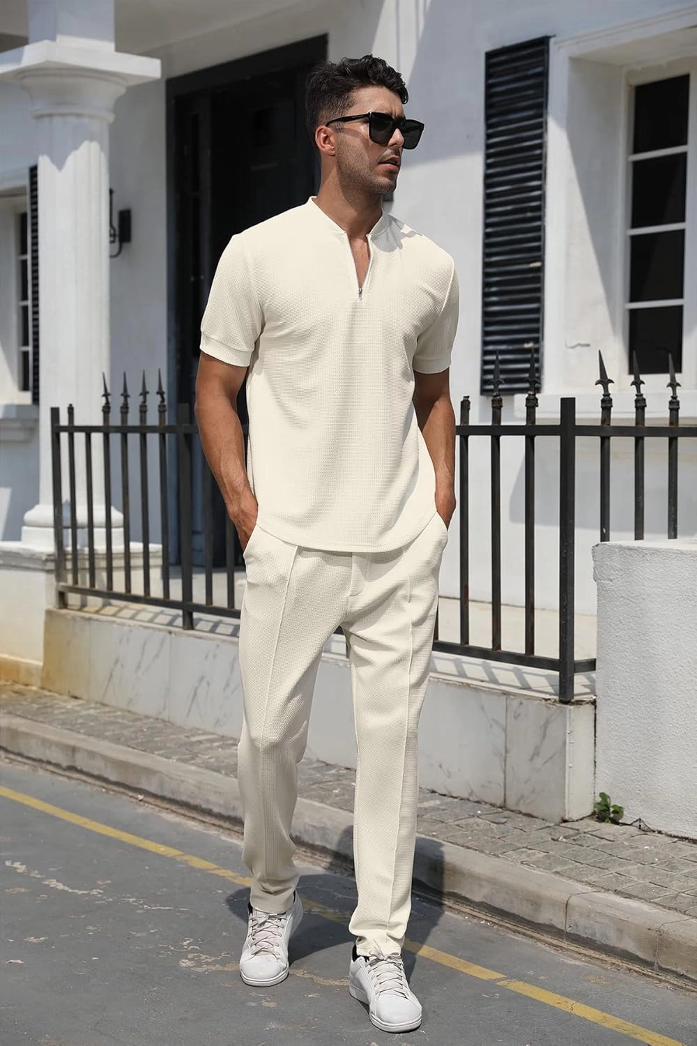 FZNHQL Fashion Men's Tracksuits 2 Piece Casual Athletic Jogging Outfits Short/Long Sleeve Track Suits for Men Set