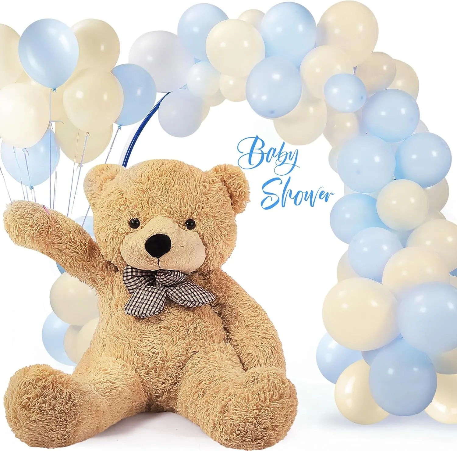 Gejoy 40 Inch Large Bear Stuffed Animal Big Plush Bear Gift Gender Reveal Party Decoration 60 Pcs Balloon Arch Kit for Gender Reveal Party Backdrop Supplies(Blue)