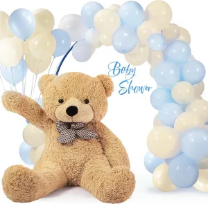 Gejoy 40 Inch Large Bear Stuffed Animal Big Plush Bear Gift Gender Reveal Party Decoration 60 Pcs Balloon Arch Kit for Gender Reveal Party Backdrop Supplies(Blue)
