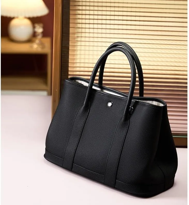 Genuine Leather Women's Bag Big, Shoulder Cross-body Tote Bag, Versatile Garden Bag, Large Handbag, Shopping Bag,(Black)