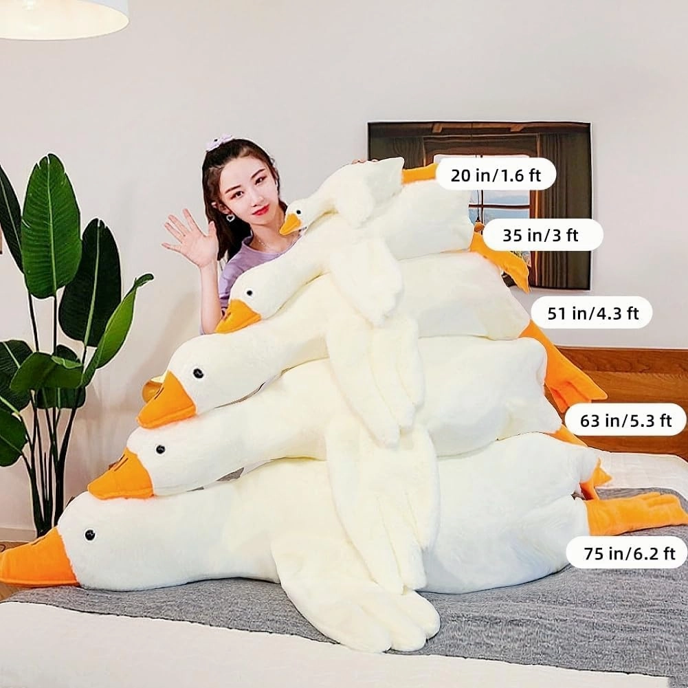Giant White Goose Plush 63 in, Very Huge Fat Goose Stuffed Animal Pillow, Soft Furry Swan Hugging Pillow Gifts for Everyone (63 in)