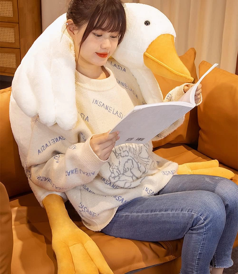 Giant White Goose Plush 63 in, Very Huge Fat Goose Stuffed Animal Pillow, Soft Furry Swan Hugging Pillow Gifts for Everyone (63 in)