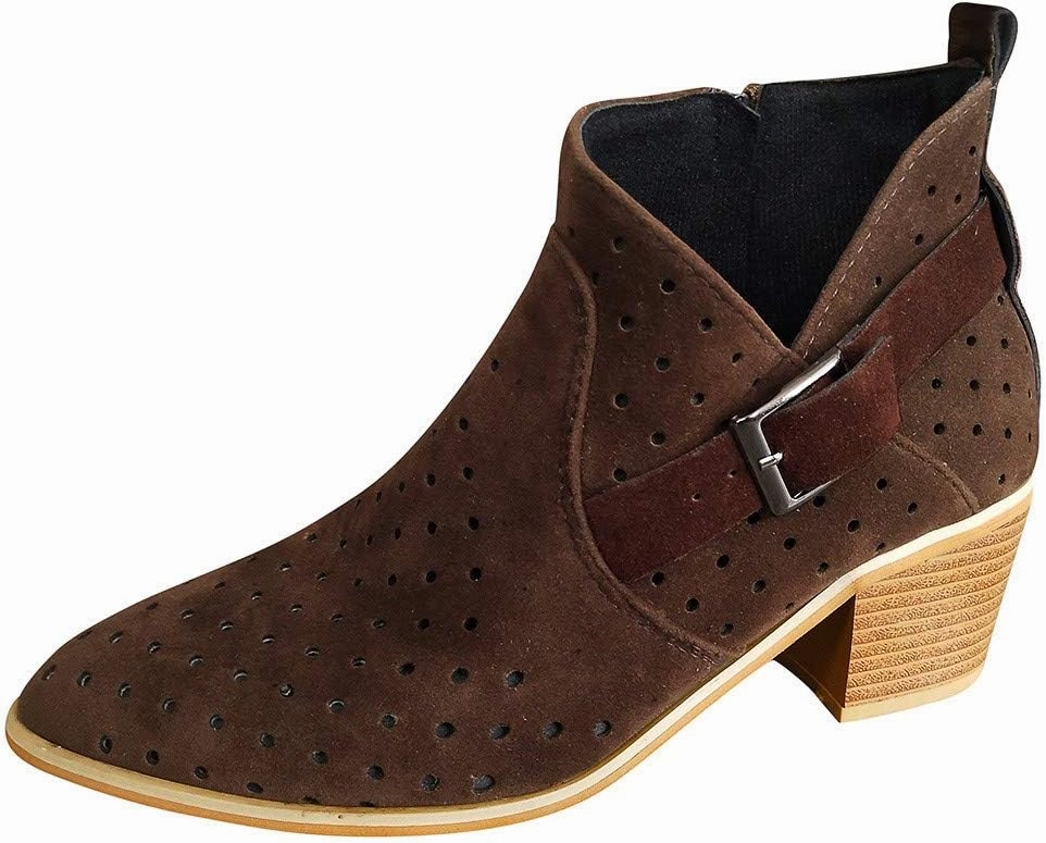 Gibobby Ankle Boots for Women Low Heel,Slip-On Loafers Pointed Toe Chunky Hollow Bucket Office Casual Shoes Cutout Booties