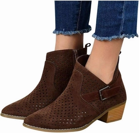 Gibobby Ankle Boots for Women Low Heel,Slip-On Loafers Pointed Toe Chunky Hollow Bucket Office Casual Shoes Cutout Booties