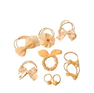 Girls Hair Ties Set, Yellow Bow Elastic Bands, Ponytail Holders, 10 Pieces