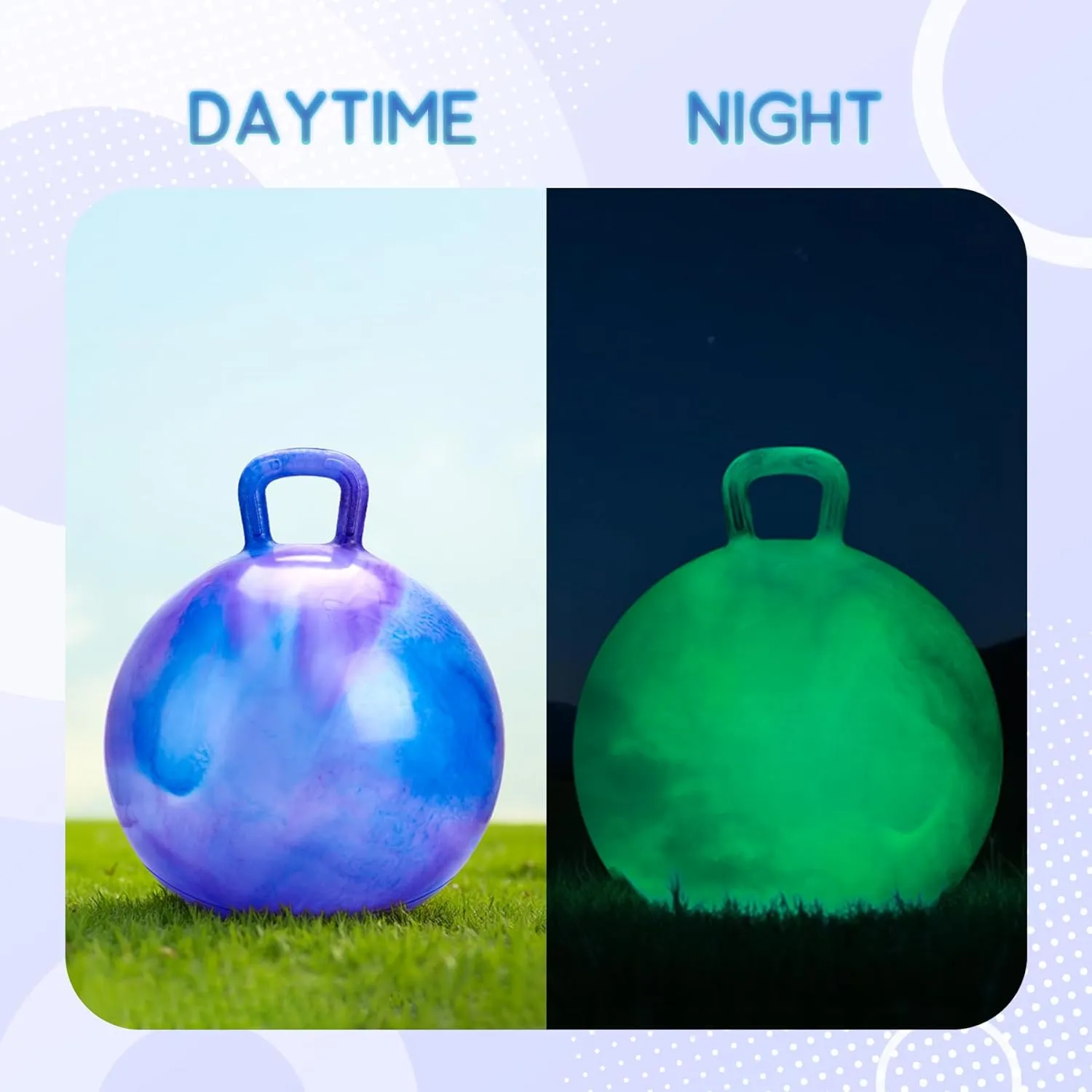 Glow-in-The-Dark Light Up Hopper Ball for Kids, 18 Inch Bouncy Ball with Handle, Inflatable Night Glow Jumping Toy for Boys and Girls Aged 3-8, Indoor & Outdoor Play, Includes Pump
