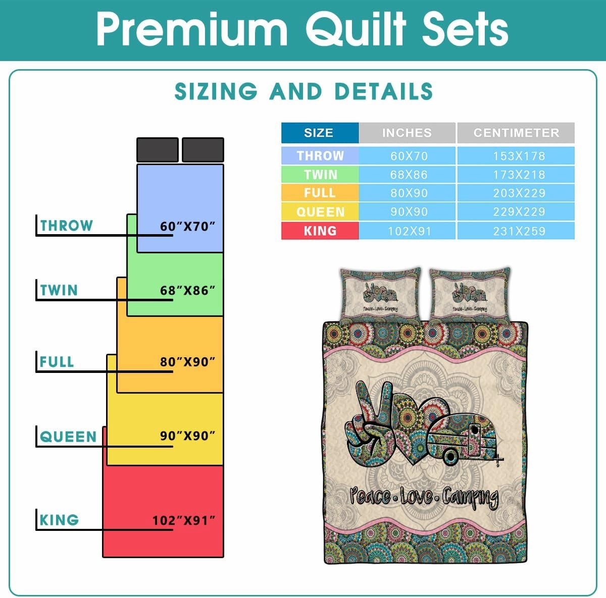 Go Camping Quilt Bed Set Custom Quilt, Bedding Sets and Collections, Queen Bed Set, King Bed Set,Comes with Pillow Cases for Girl Women Camping Lovers (Camping D03)