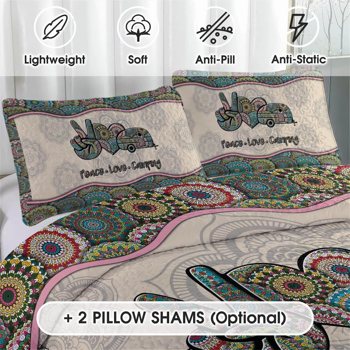 Go Camping Quilt Bed Set Custom Quilt, Bedding Sets and Collections, Queen Bed Set, King Bed Set,Comes with Pillow Cases for Girl Women Camping Lovers (Camping D03)