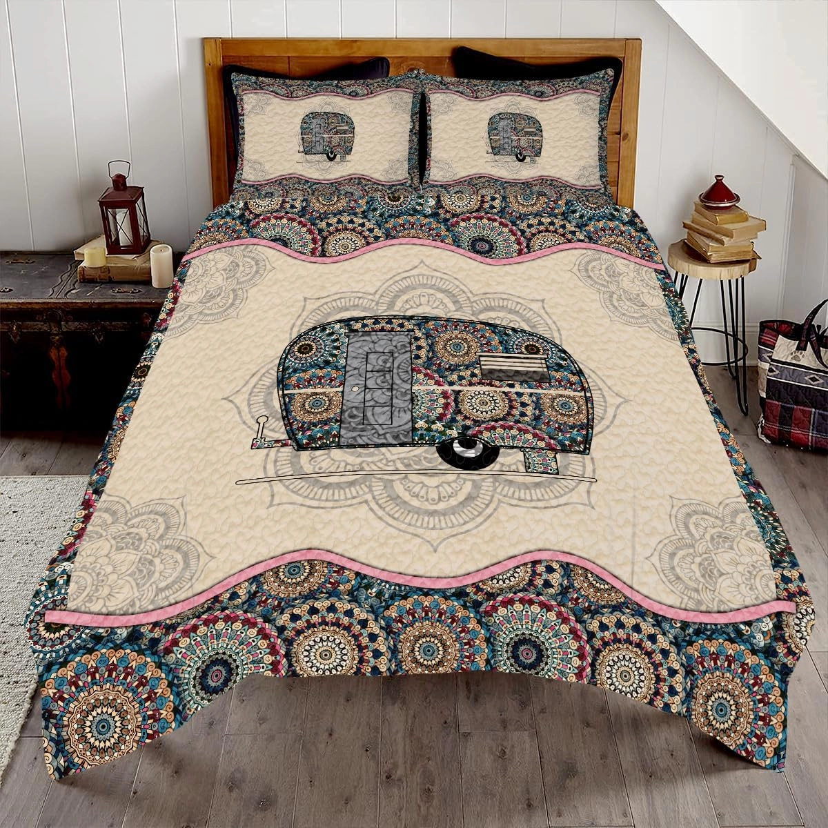 Go Camping Quilt Bed Set Custom Quilt, Bedding Sets and Collections, Queen Bed Set, King Bed Set,Comes with Pillow Cases for Girl Women Camping Lovers (Camping D03)