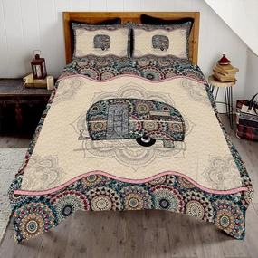 Go Camping Quilt Bed Set Custom Quilt, Bedding Sets and Collections, Queen Bed Set, King Bed Set,Comes with Pillow Cases for Girl Women Camping Lovers (Camping D03)