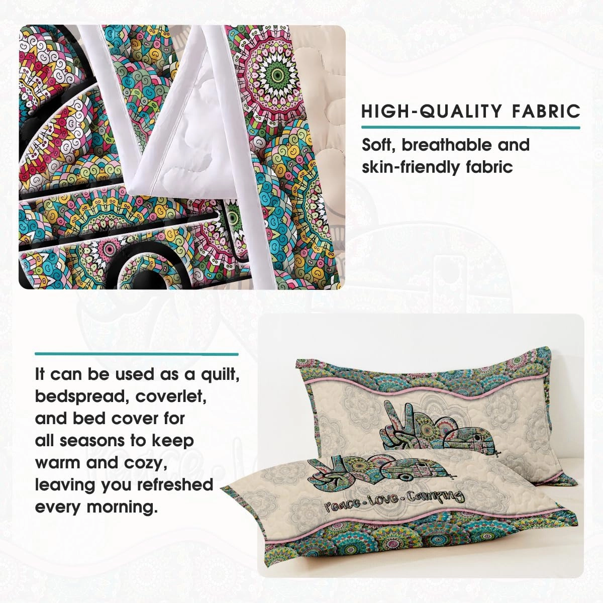 Go Camping Quilt Bed Set Custom Quilt, Bedding Sets and Collections, Queen Bed Set, King Bed Set,Comes with Pillow Cases for Girl Women Camping Lovers (Camping D03)