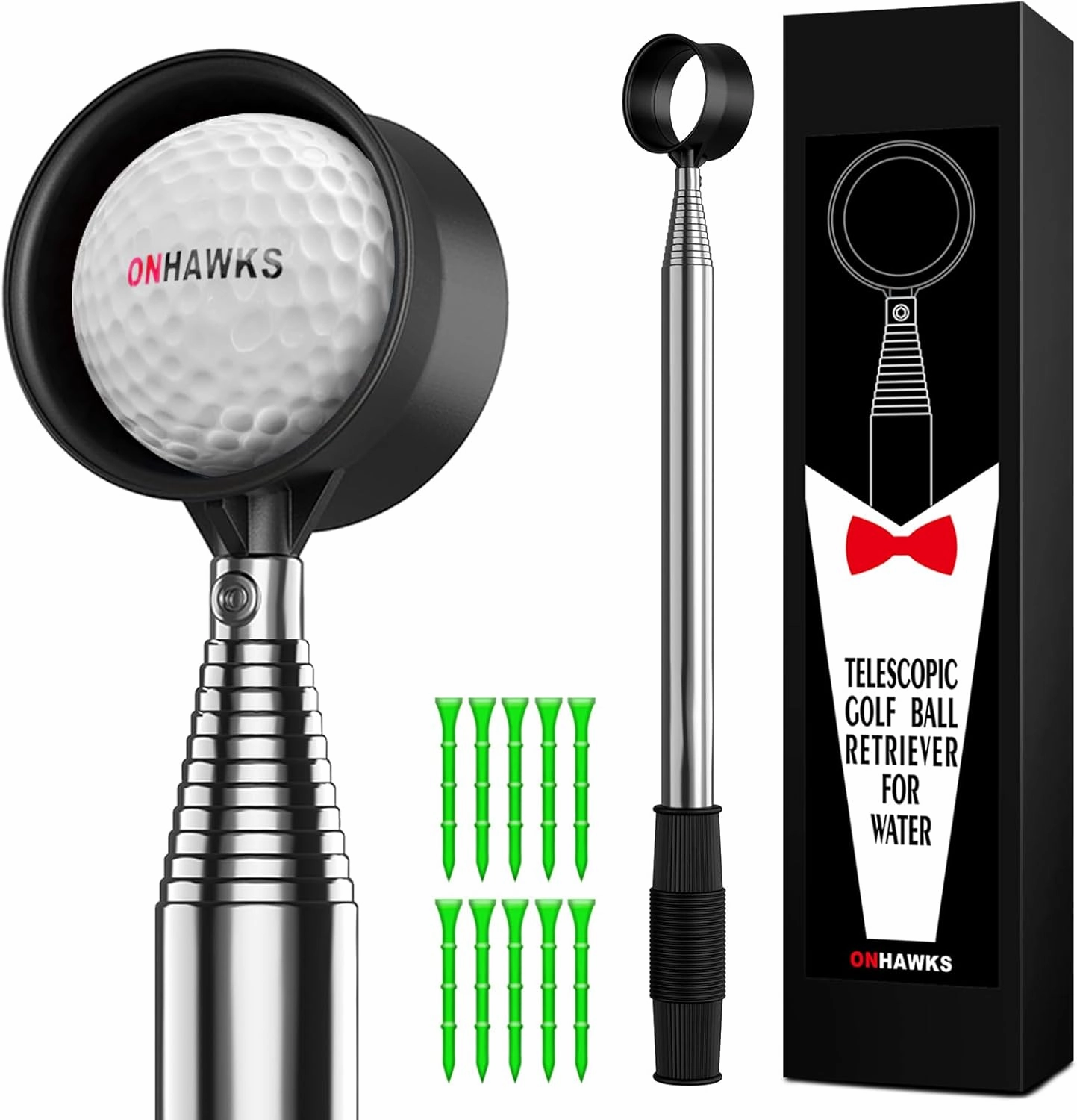 Golf Ball Retriever for Water,Telescopic 12Ft/9Ft Stainless Steel Shaft Two-Sided Easy Pick Up Balls,Unbreakable Head Retriever Tool Golf Accessories Golf Gift for Men