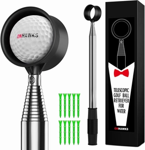 Golf Ball Retriever for Water,Telescopic 12Ft/9Ft Stainless Steel Shaft Two-Sided Easy Pick Up Balls,Unbreakable Head Retriever Tool Golf Accessories Golf Gift for Men