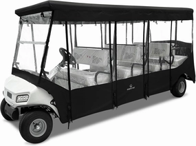 Golf Cart Enclosures 8 Passenger for Club Car Villager 8 Seater,4 Side Roll up Clear Window Zipper Door Extended Roof Golf Cart Driving Rain Cover with Side Mirror Opening Windproof Waterproof(Black)
