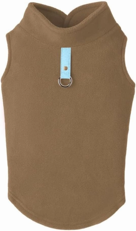 Gooby - Fleece Vest, Small Dog Pullover Fleece Jacket with Leash Ring, Clay, Medium
