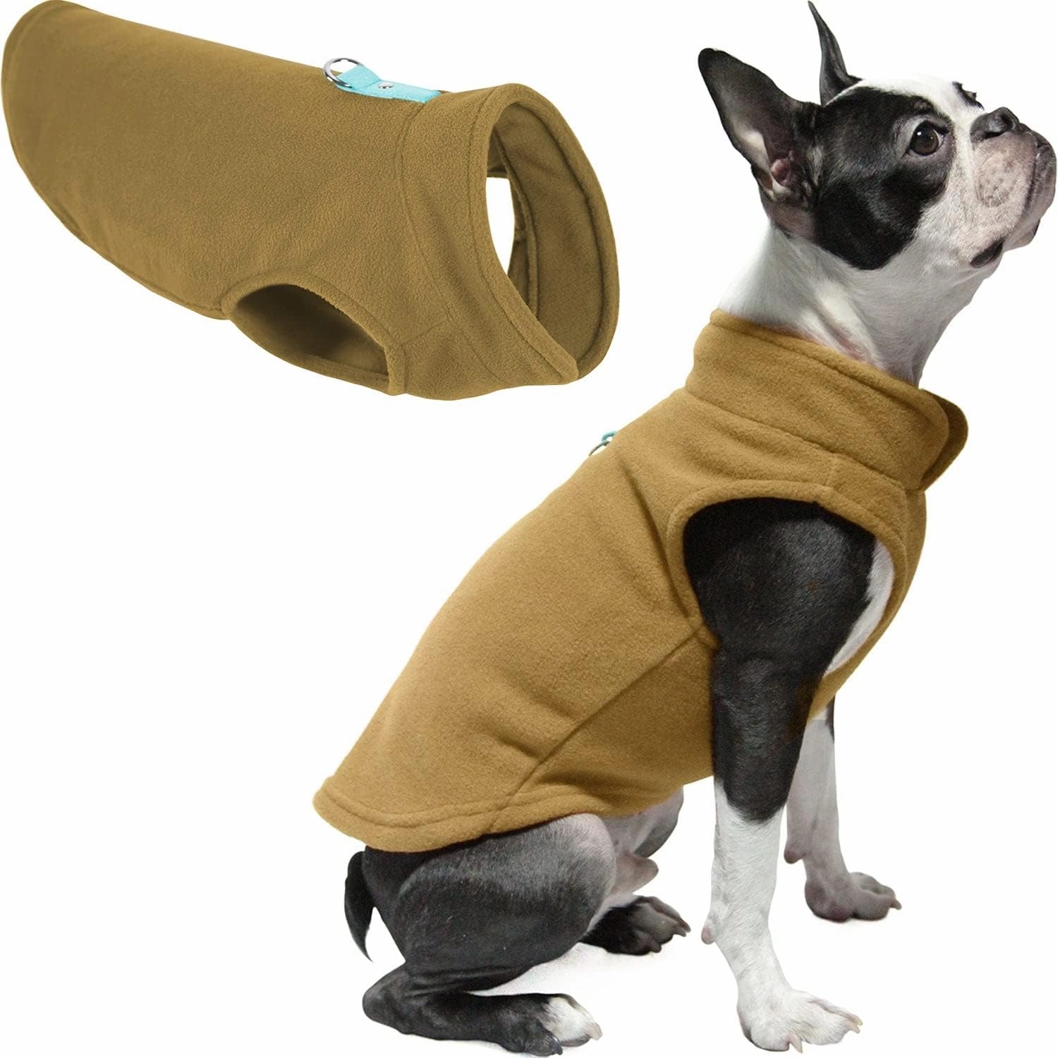 Gooby - Fleece Vest, Small Dog Pullover Fleece Jacket with Leash Ring, Clay, Medium