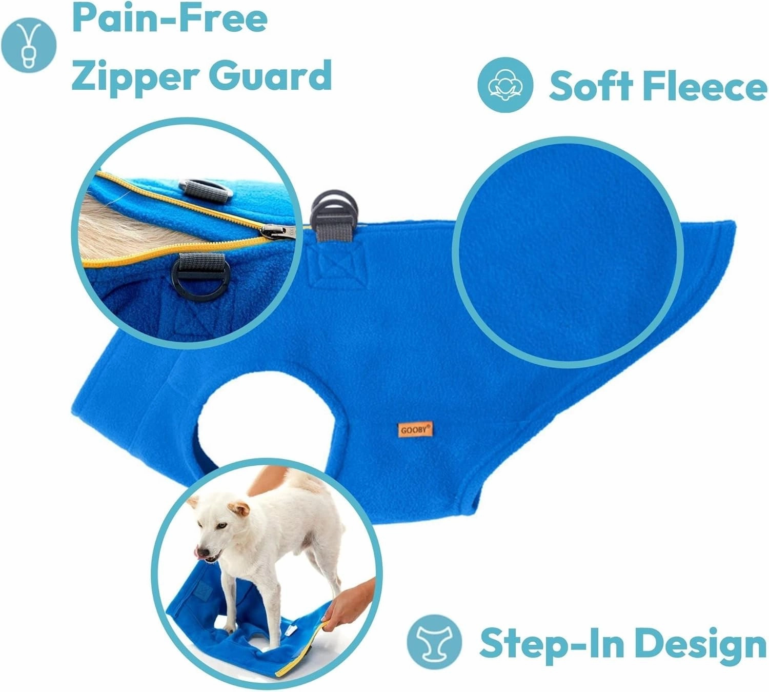Gooby - Zip Up Fleece Vest, Fleece Jacket Sweater with Zipper Closure and Leash Ring, Blue, Medium