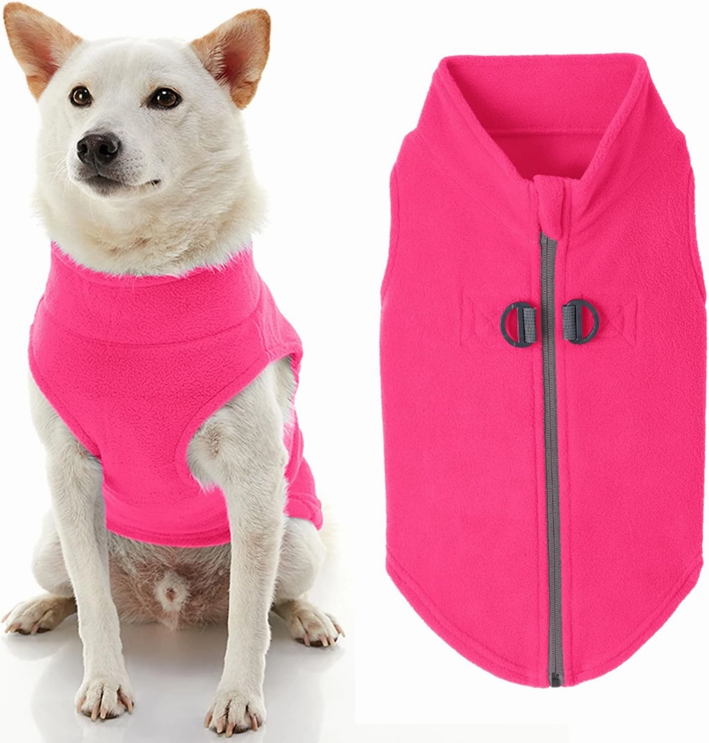 Gooby - Zip Up Fleece Vest, Fleece Jacket Sweater with Zipper Closure and Leash Ring, Pink, Medium