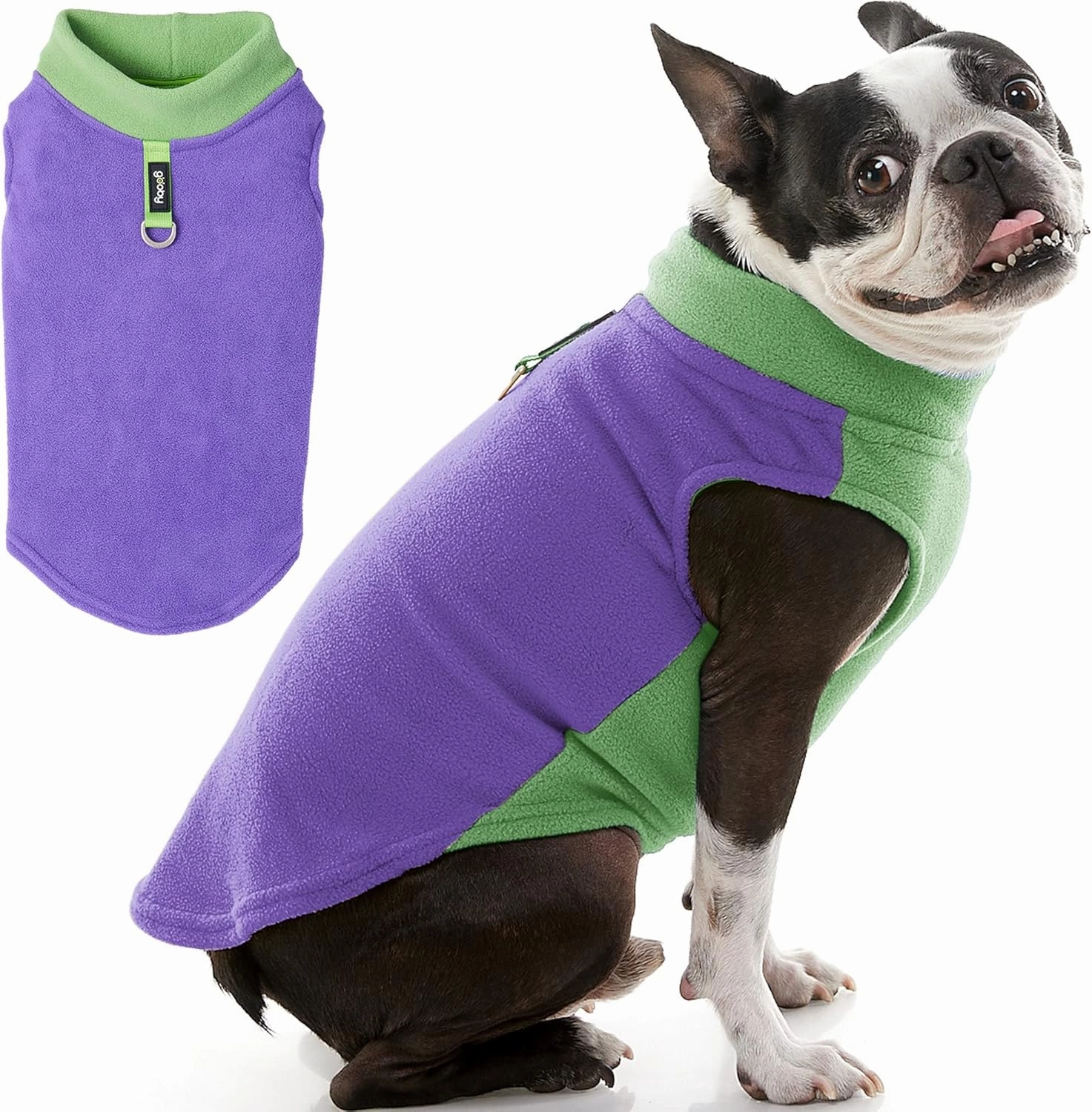 Gooby Half Stretch Fleece Vest Sweater - Purple, Large - Warm Pullover Jacket With D-Ring Leash - Winter Small Dog Coat - Cold Weather Clothes for Small Dogs Boy or Girl