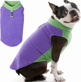Gooby Half Stretch Fleece Vest Sweater - Purple, Large - Warm Pullover Jacket With D-Ring Leash - Winter Small Dog Coat - Cold Weather Clothes for Small Dogs Boy or Girl