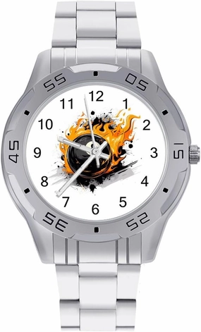 Graffiti 8 Ball Billiards with Flames Simple Stainless Steel Band Business Watch Dress Wrist Unique Luxury Work Casual Waterproof Watches