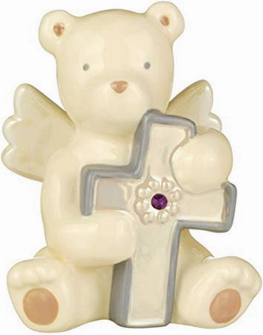 Grasslands Road February Bear Angel With Cross Baby Essentials, 3 1/4" x 2" x 2", Natural