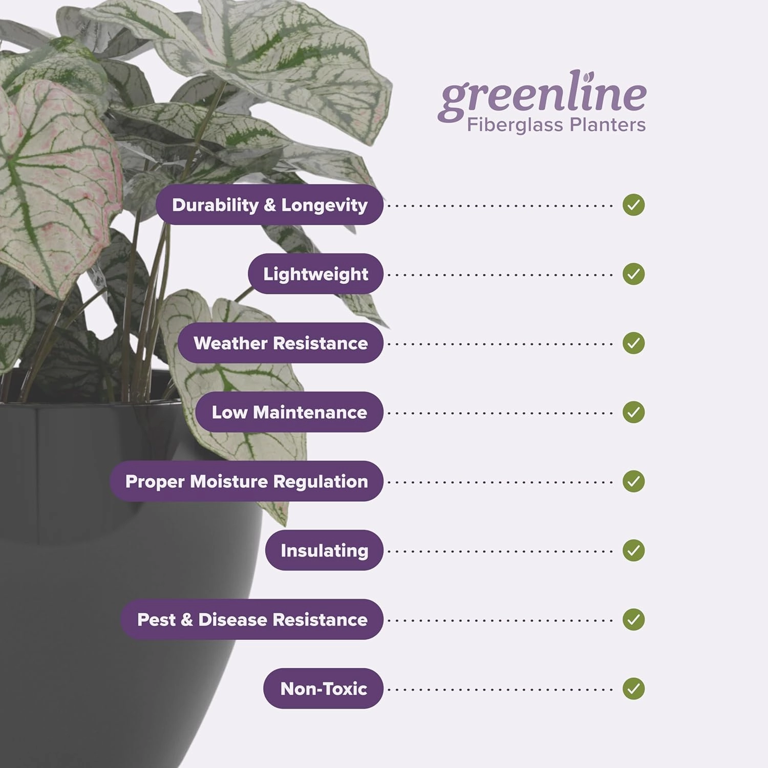 Greenline Fiberglass Lucy Extra Large Indoor/Outdoor Round Planter - 44" x 44" x 39" (Gloss Black)