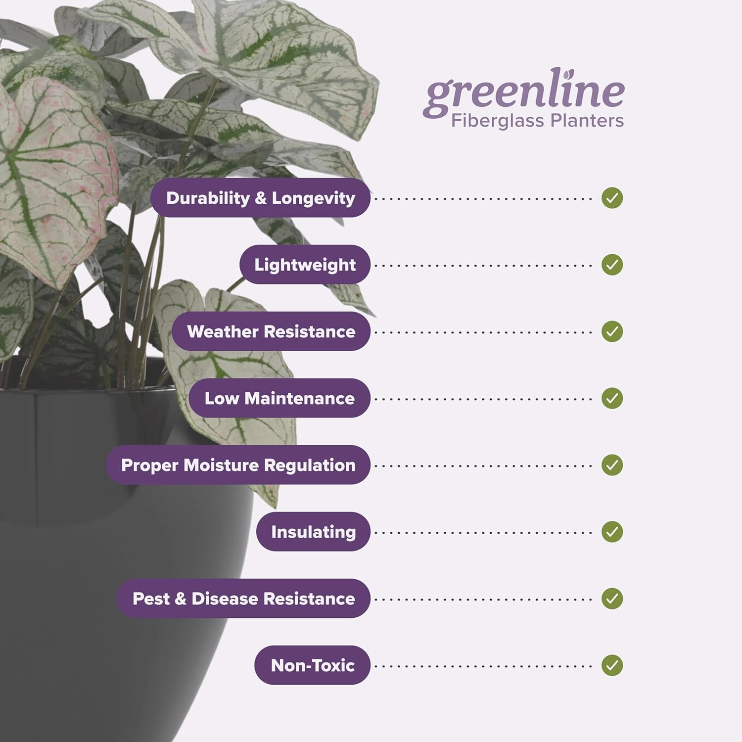 Greenline Fiberglass Lucy Extra Large Indoor/Outdoor Round Planter - 44" x 44" x 39" (Matte Black)