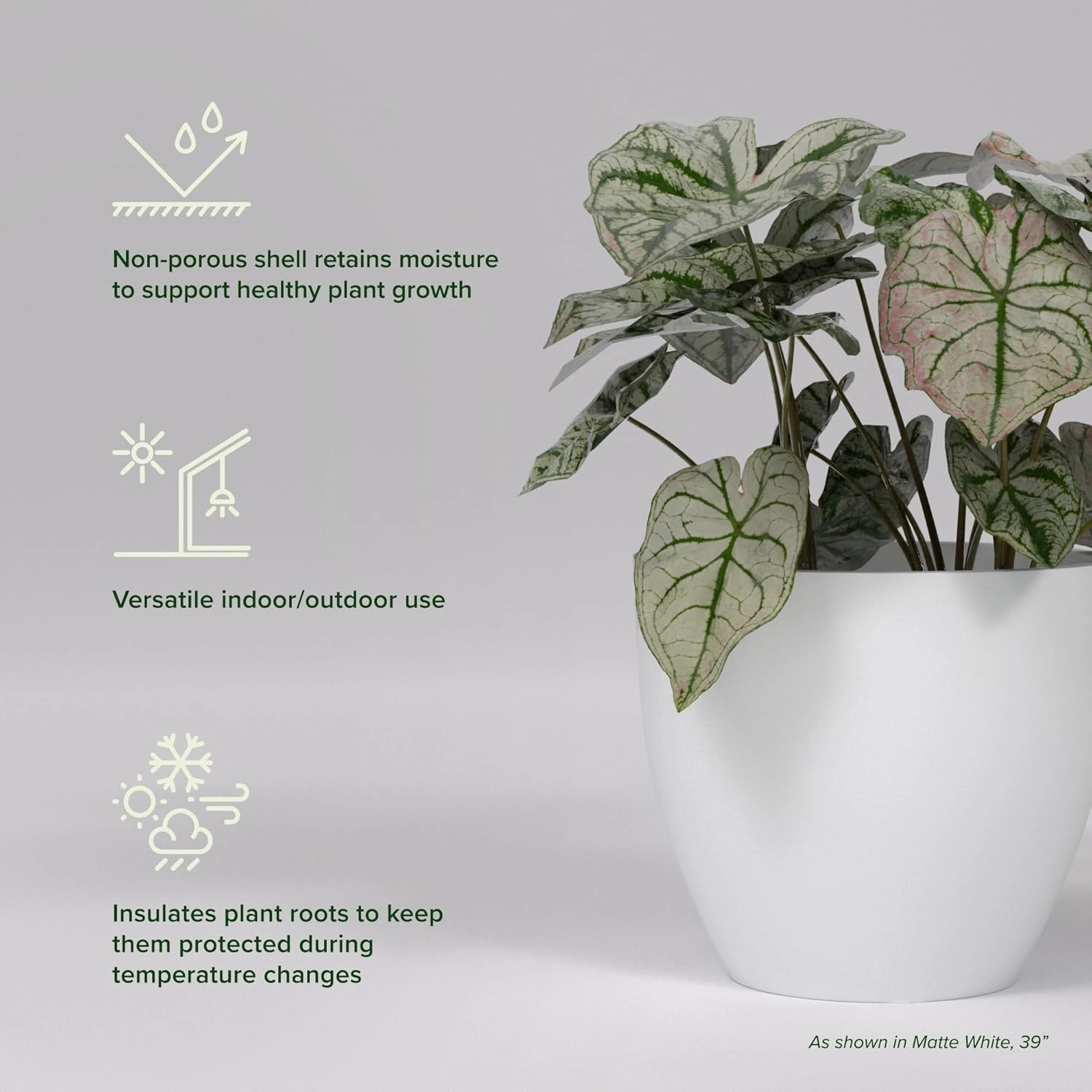 Greenline Fiberglass Lucy Extra Large Indoor/Outdoor Round Planter - 44" x 44" x 39" (Matte White)