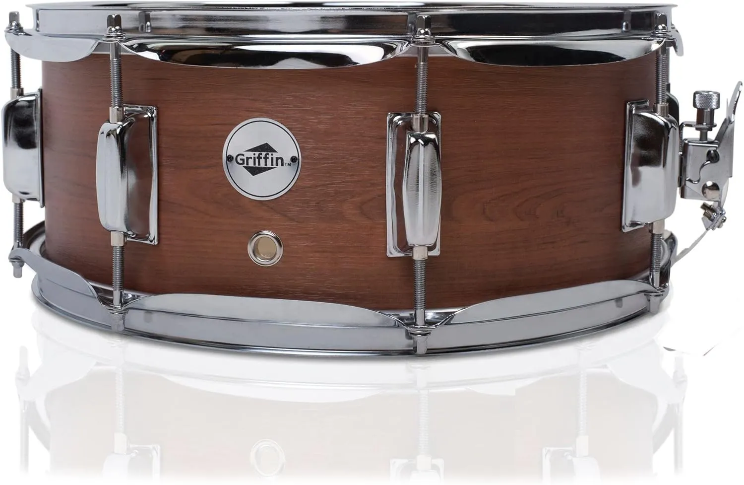 GRIFFIN Snare Drum | Poplar Wood Shell 14" x 5.5" with Flat Hickory PVC | 8 Metal Tuning Lugs & Snare Strainer Throw Off | Percussion Instrument with Drummers Key, Coated Head | Marching Kit Set