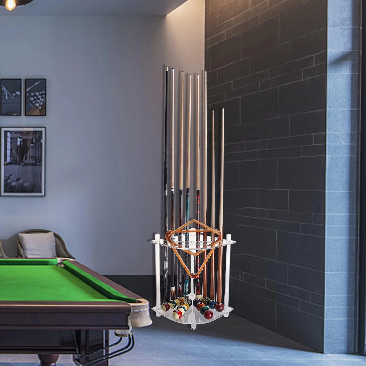 GSE Games & Sports Expert Corner-Style Floor Stand Billiard Pool Cue Racks with Score Counters, Holds Pool Cue Sticks, Balls Set, Ball Racks